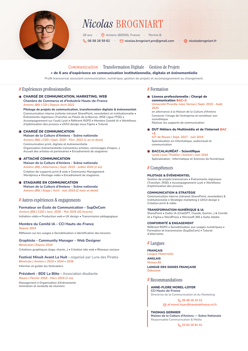 Aperçu du CV imprimable 1 page